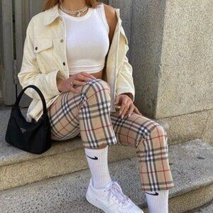 Burberry Nova Check Plaid Cropped High Waist Pants